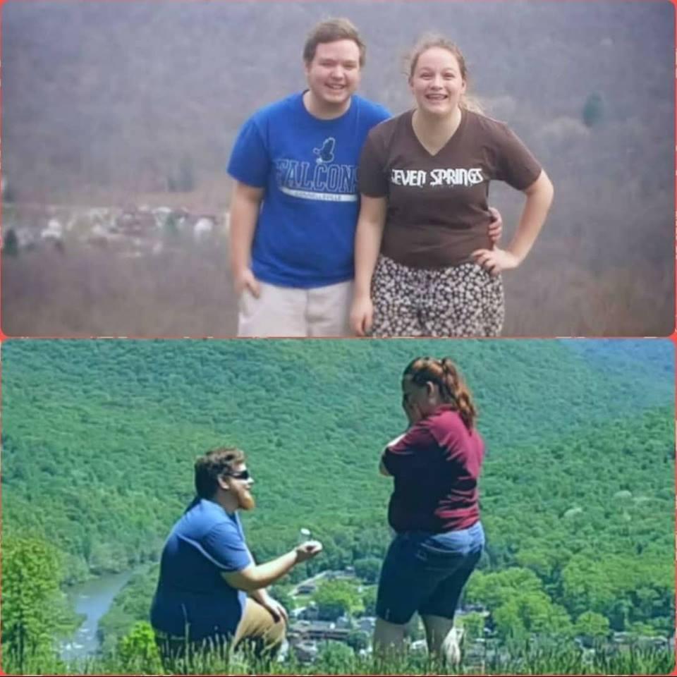 Our first Easter together (top)
Two years later, when he brought me back to recreate that moment (bottom)