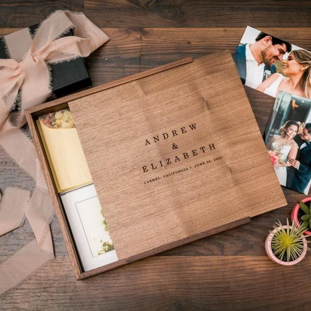 Square Wedding Memory Box - Custom Engraved Wood Storage Box for Photos Cards Keepsakes, Wedding Anniversary Gift, Couple Gifts