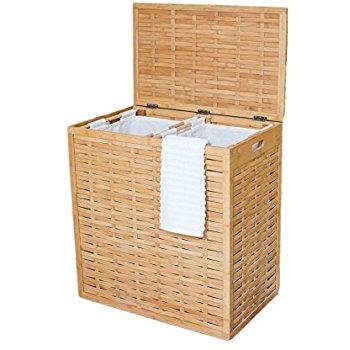BirdRock Home Oversized Divided Clothes Laundry Hamper | Made of Natural Bamboo | 2 Sections | Laundry Organizer