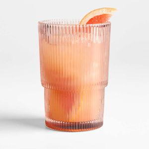 Atwell 16-Oz. Pink Stackable Ribbed Double Old-Fashioned Glass | Crate & Barrel