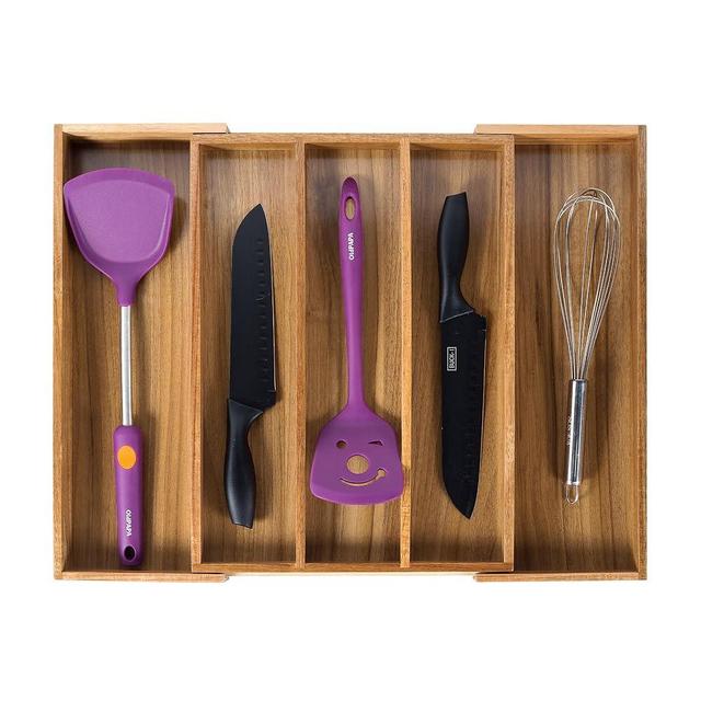 Utoplike Acacia Kitchen Drawer Organizer Expandable, Large Utensils Organizers Holder and Cutlery Tray Adjustable Organiser, Drawer Divider for Silverware, Flatware, Knives