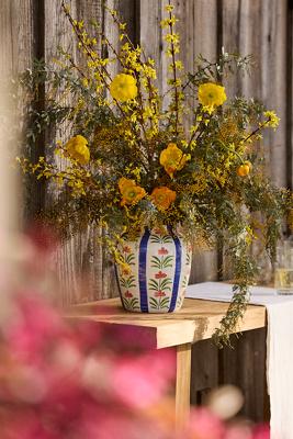 Floral Stripe Earthenware Vase
