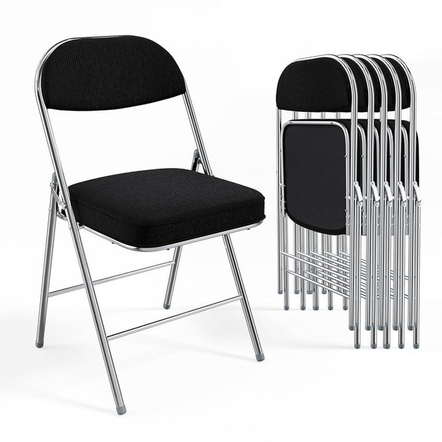 VINGLI Folding Chairs with Padded Seat & Backrest, Metal Frame, Durable Corduroy Fabric, 350 lbs Capacity, Set of 6, Black – Ideal for Weddings, Parties, Office Events