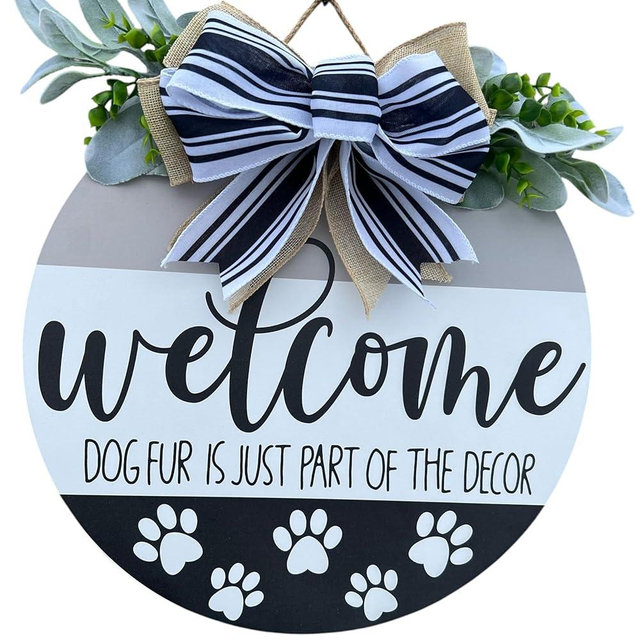 Wood front door sign Wood sign Home decor Welcome sign Sign for front door House warming gift Wedding gift (Dog Fur Welcome, 15" Width)