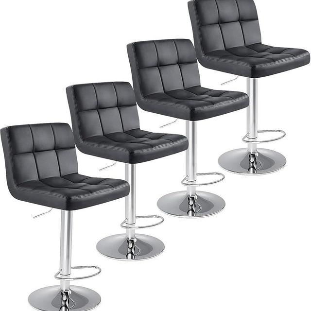 DUMOS Bar Stools Set of 4, 24 inch Counter Height Bar Stools, Upholstered Modern Kitchen Barstools with Metal Base, PU Leather Saddle Stools for Kitchen Island, Black