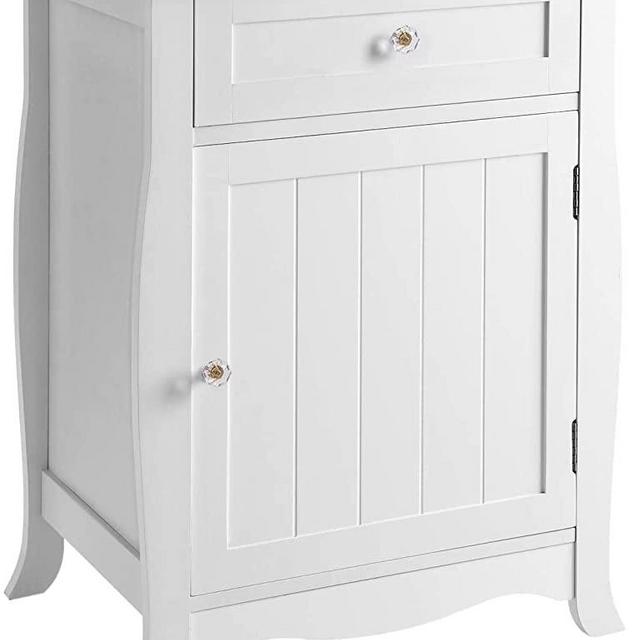 SONGMICS White Nightstand, End Table with Storage Cabinet and Drawer, Wooden Bedside Table, Large Capacity, Easy to Assemble