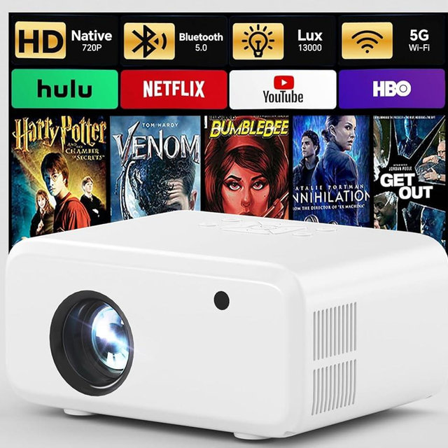 Mini Projector with WiFi and Bluetooth - 2025 Upgraded, 1080p Video Supported, 13000L, HiFi Speaker, Long-Life Lamp, Multi-Device Compatible - Create Your Portable Home Cinema for Bedroom