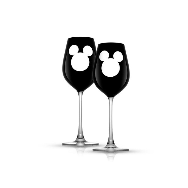 JoyJolt Disney Luxury Mickey Mouse Crystal 16 oz Stemmed White Wine Glass, Set of 2