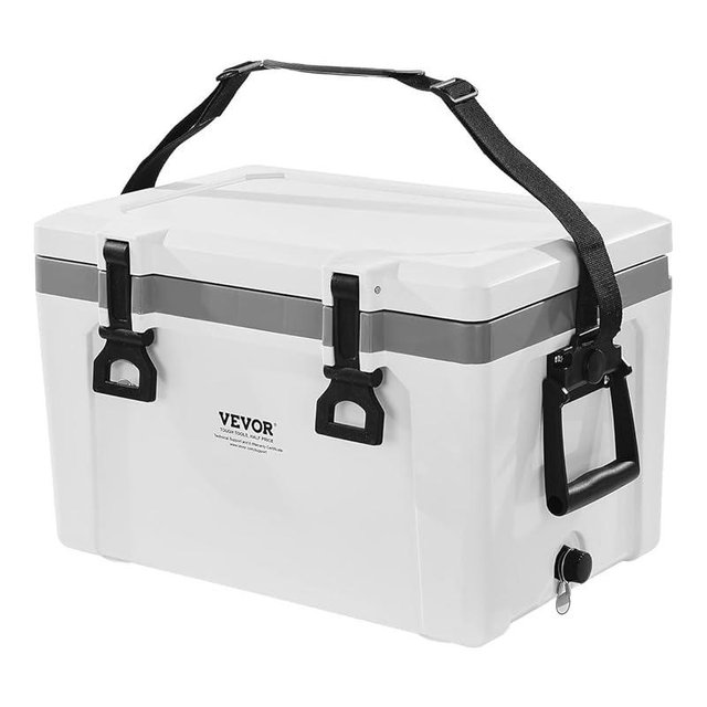 VEVOR Portable Cooler, 26 QT Hard Cooler with Ice Retention, Heavy-Duty Handles and Strap, Lightweight Rigid Material Insulated Portable Cooler, Suitable for Family Picnics and Short Trips