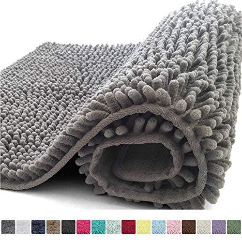 Kangaroo Plush Luxury Chenille Bath Rug, 30x20, Extra Soft and Absorbent Shaggy Bathroom Mat Rugs, Washable, Strong Underside, Plush Carpet Mats for Kids Tub, Shower, and Bath Room, Gray