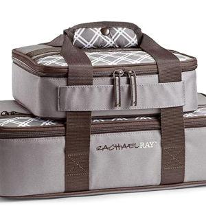 Rachael Ray Lugger Duo, Insulated Casserole Carrier for Hot or Cold Food, Thermal Lasagna Lugger Tote for Potluck, Parties, Picnic, and Cookouts, Fits 9" x 13" Baking Dish, Sea Salt Grey