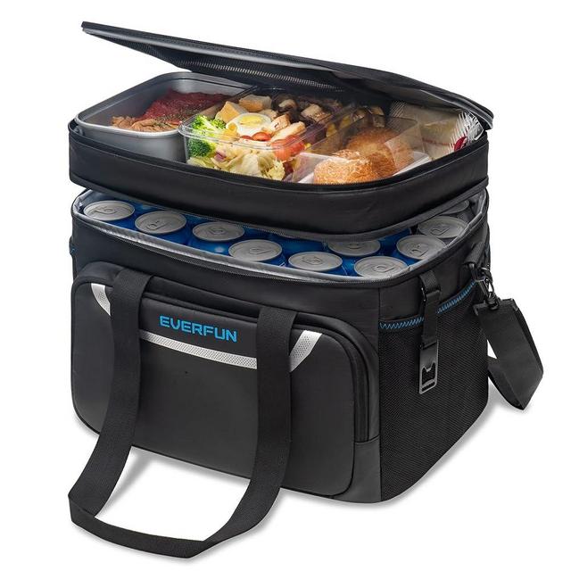 EVERFUN Large Soft Cooler Bag Travel Beach Insulated Cooler for Men 48 Can Dual Compartments Collapsible Waterproof Leak-Proof for Camping Picnic, Black