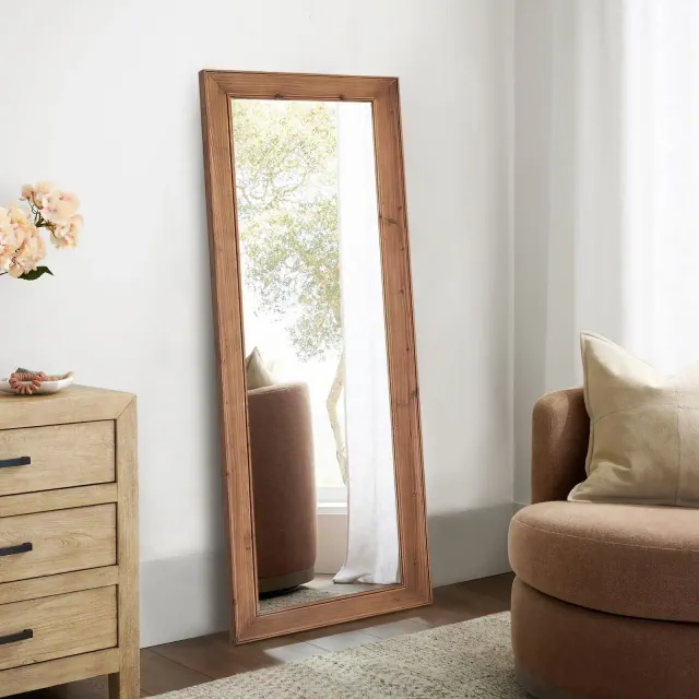 PexFix 21 in. W x 64 in. H Modern Solid Wood Rectangle Framed Full Length Decorative Mirror in Brown