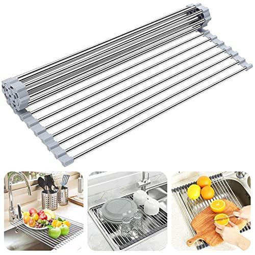 Sorbus Over the Sink Multipurpose Roll-Up Dish Drying Rack (Warm Gray)