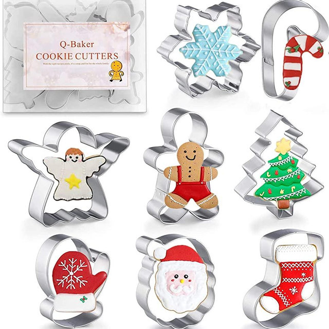 Cookie Cutters, 8Pcs Winter Christmas Cookie Cutter Set, Stainless Steel with Gingerbread Men,Christmas Tree,Snowflake, Candy Cane, Angel, Santa Face,Stocking,Mitten
