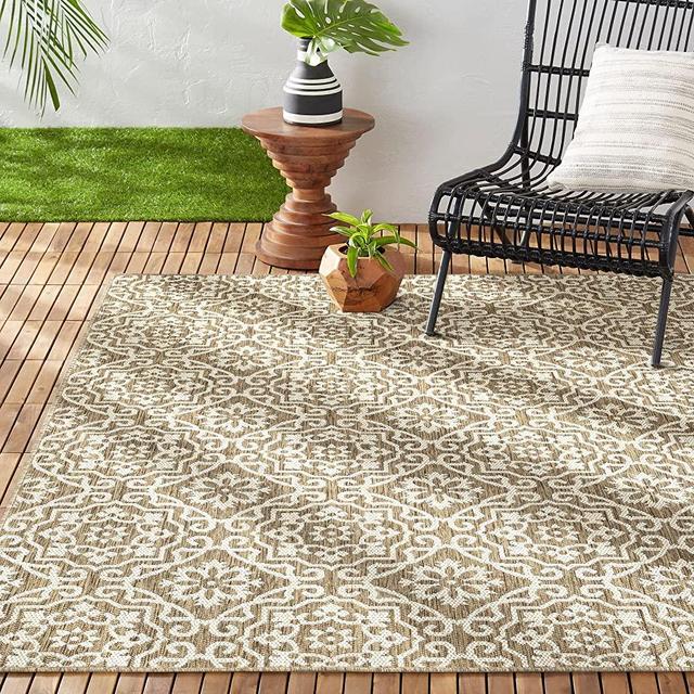 Nicole Miller New York Patio Country Danica Transitional Geometric Indoor/Outdoor Area Rug, Brown/Beige, 7'9"x10'2"