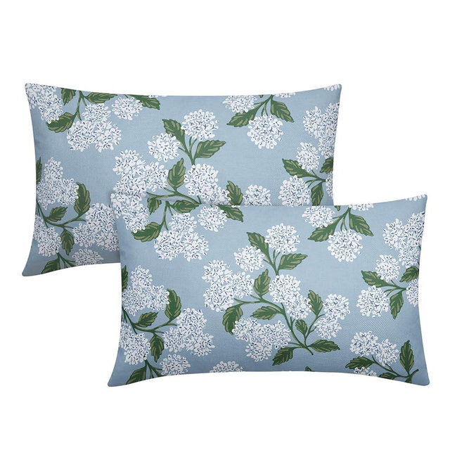 Light Blue Green White Hydrangea Pillow Covers 12x20 Set of 2 Floral Leaves Print Decorative Throw Pillowcases Outdoor Rustic Flower Farmhouse Spring Cushion Cases Decor for Home Couch Sofa Bed