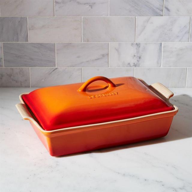 Le Creuset ® Heritage Rectangular Flame Orange Ceramic Baking Dish with Lid