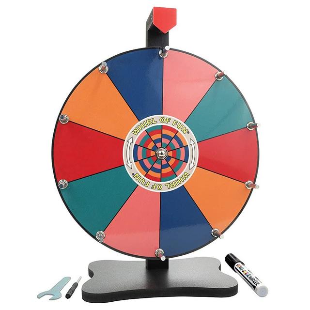 Whirl of Fun 12 Inch Prize Wheel - Spinning Wheel for Prizes with Stand, 10 Color Slots, Customize Erasable Whiteboard Surface, Tropical Colors, Portable, Tools Included, Made in USA