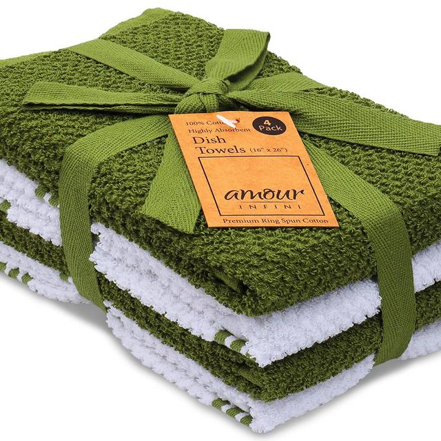 Green Dish Towels | Set of 4 | 16 x 26 Inches |