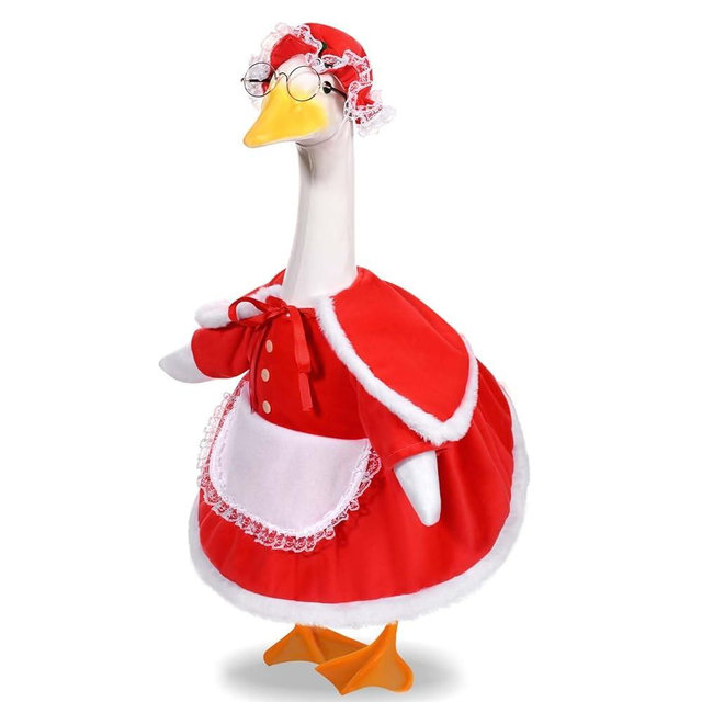 JcHrmers Mrs. Claus Porch Goose Outfits Christmas Lawn Goose Clothes Fits 23" Cement Plastic Goose Statue for Christmas Outdoor Garden Yard Patio Statue Art Decoration