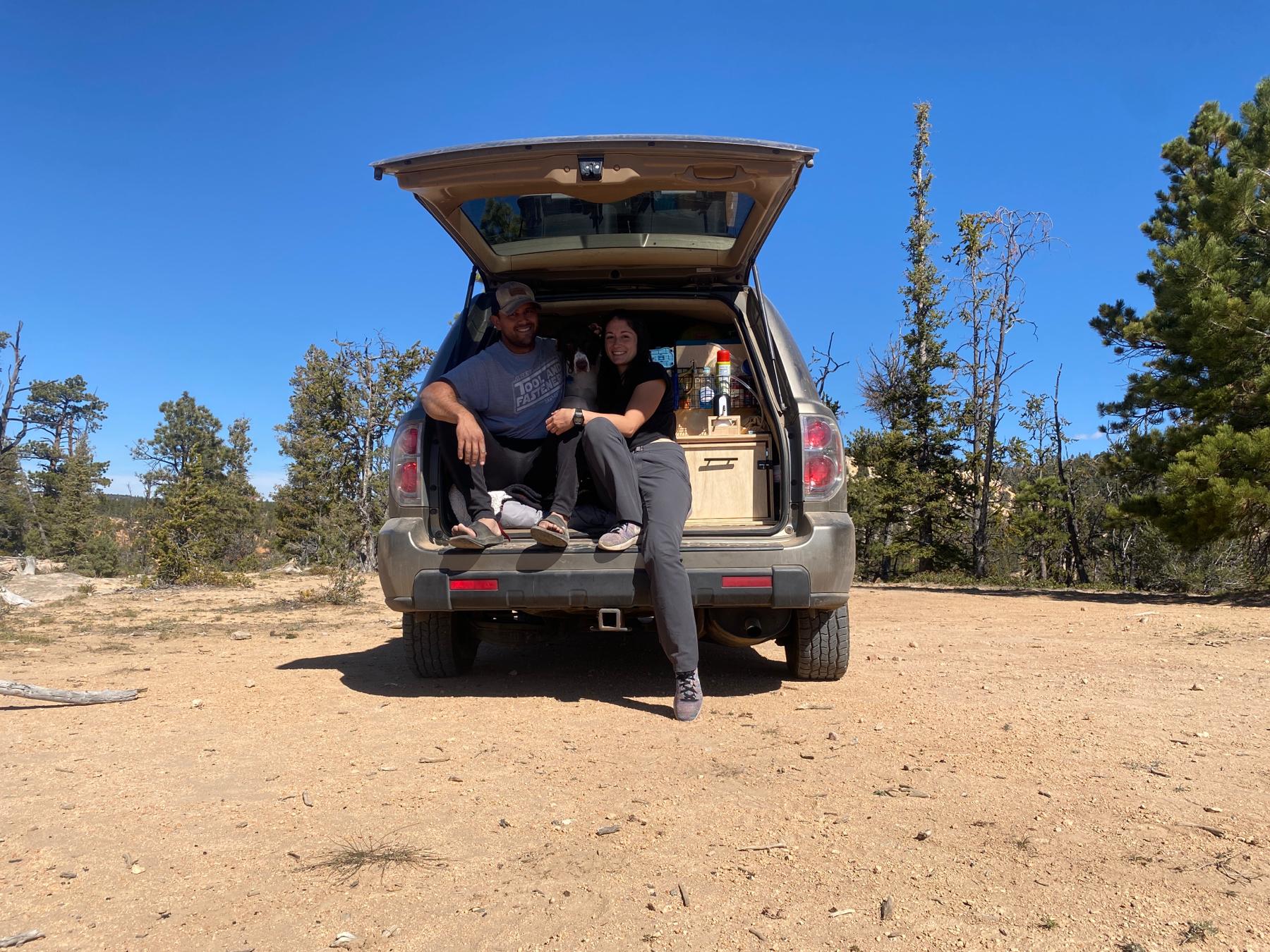 We lived together in this car for 3 months. Safe to say we can survive anything :)