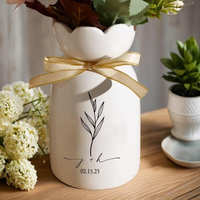 Custom Engagement Gifts Flower Vase,Wedding Vase Gift,Ceramic Flower Vase for Wedding,Gift for Newlyweds,Wedding Anniversary Gift for Couple