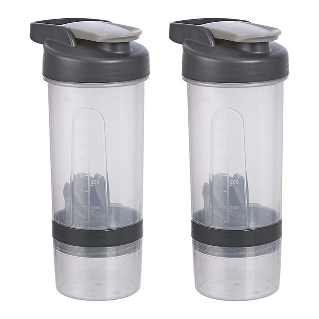 Amazon Basics Shaker Bottle with Mixer Ball – 20-Ounce, 2-Pack, Grey