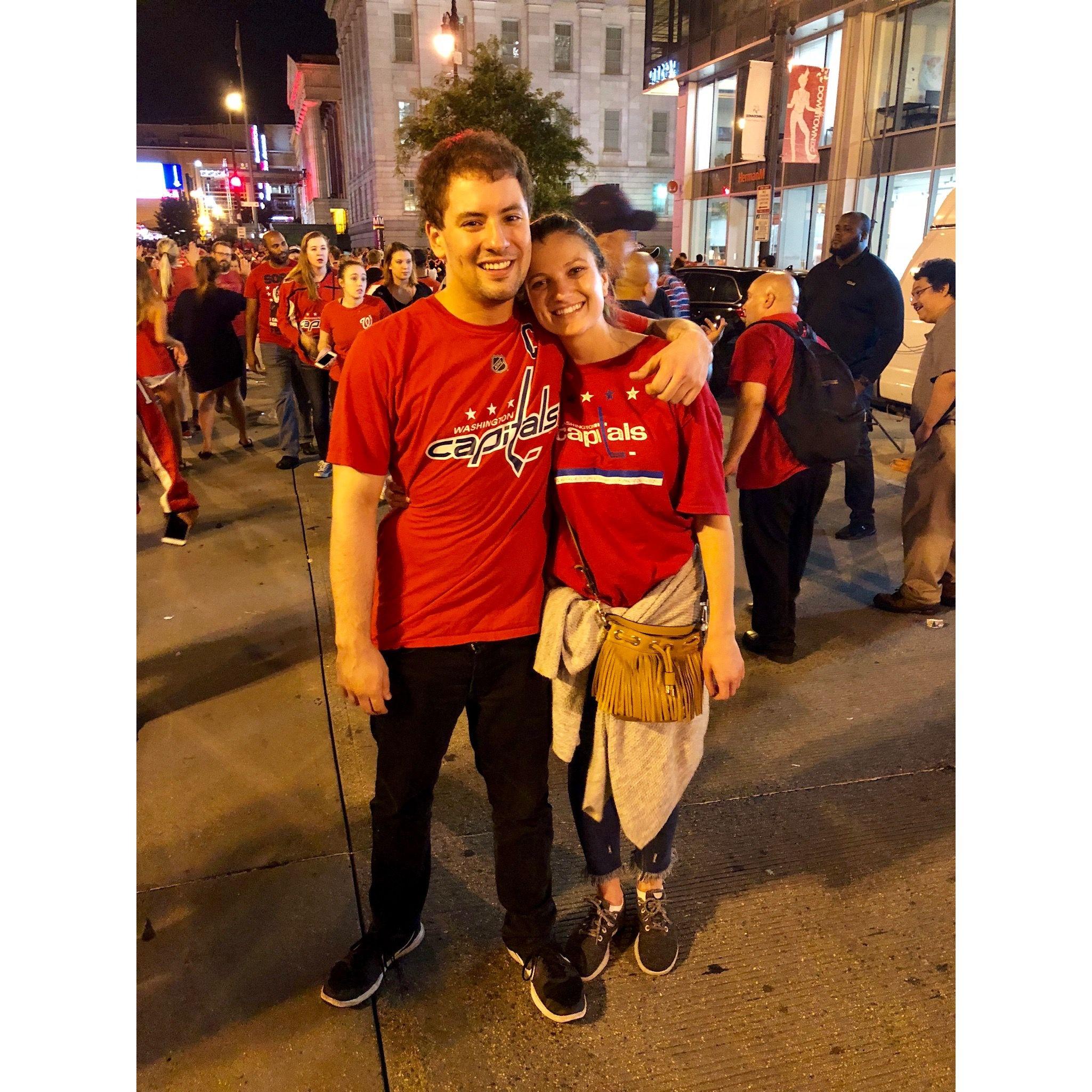 June 2018: Our first picture together, after the Caps took the Stanley Cup! CAPS CAPS CAPS