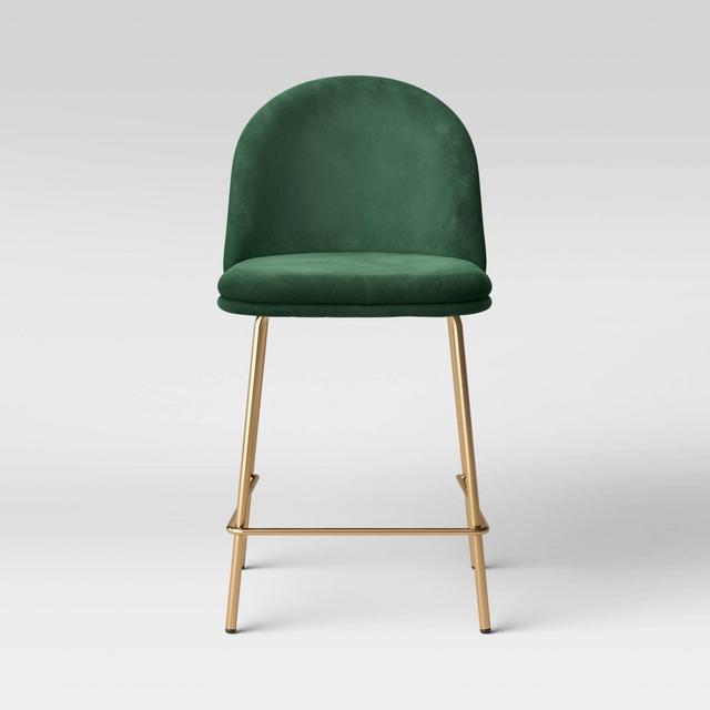 Nils Brass Base Counter Stool Velvet Forest Green - Project 62™