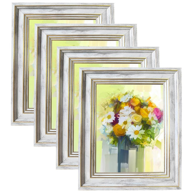 LUCKYLIFE 8x10 Picture Frame Set of 4, Silvery Rustic Farmhouse Picture Frames for Table or Wall Hanging