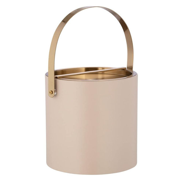 Kraftware 3qt Brushed Gold Arch Handle & Bridge Cover: Taupe Santa Barbara 3 quart Ice Bucket, Small