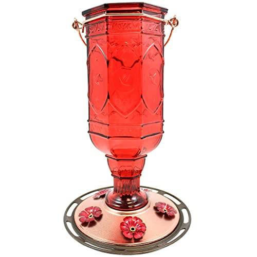 More Birds Red Jewel Hummingbird Feeder, Glass Bottle, 5 Feeding Ports and 20-Ounce Nectar Capacity