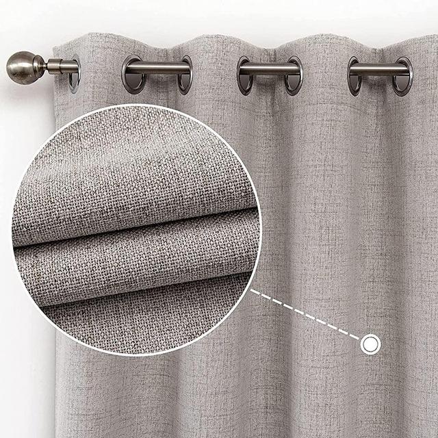 CUCRAF 100% Total Blackout Curtains 63 Length for Window Treatment,Faux Linen Thermal Insulated Grommet Drapes for Bedroom/Living Room,Set of 2 Curtain Panels(52 x 63 inches, Off White)