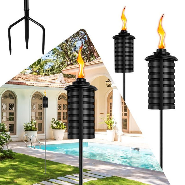 ZSZMFH 4 Pcs Metal Torch for Outside, 16oz Outdoor Metal Torch Garden Décor,59-Inch Upgraded Citronella Torches with 3-Prong Grounded Stake, Table Top Torches for Party Patio Pathway