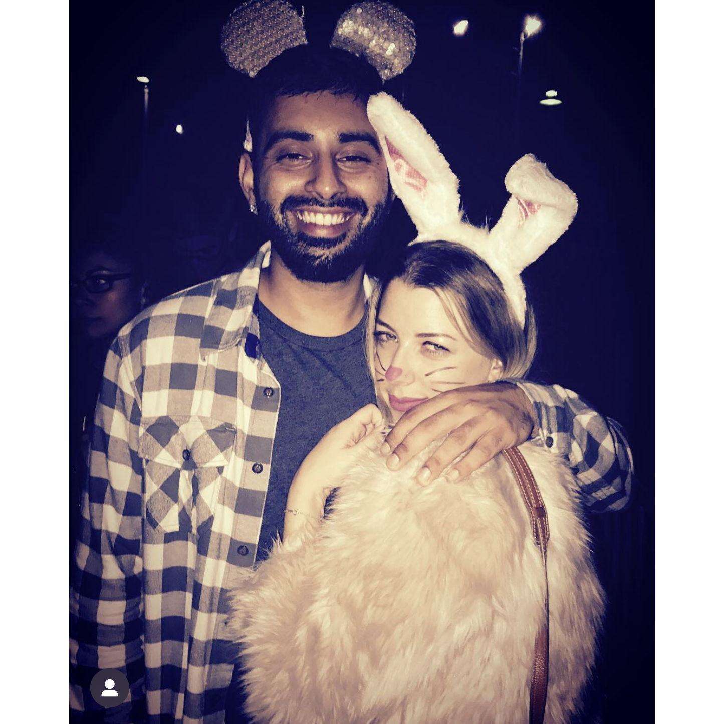 Our first date at Great America! Halloween themed in case you can't tell. Rohan still doesn't know how Alyssa convinced him that those ears were a good idea.