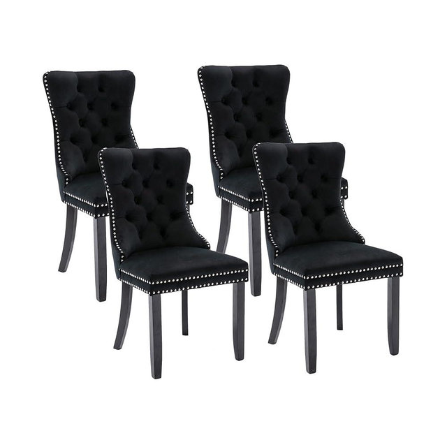 Virabit Tufted Dining Chairs Set of 4, Black Dining Chairs with Nailhead Back and Ring Pull Trim, Velvet Upholstered Dining Chairs for Kitchen/Bedroom/Dining Room