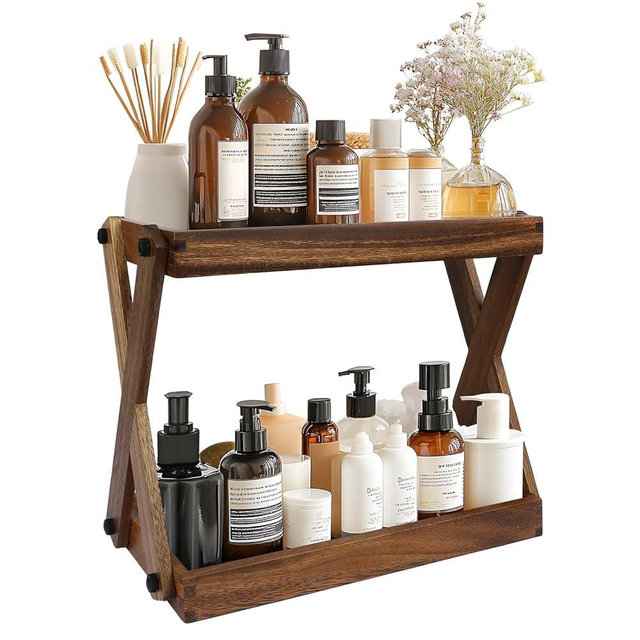 ZOVANO Wood Countertop Shelf Organizer, 2 Tier Wooden Shelf for Coffee Bar Accessories, Kitchen Spice Rack Organizer, Condiment Storage Caddy for Home, Office, Bathroom counter