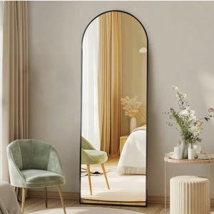 Black Arched Full Length Mirror with Stand 64"x21"
