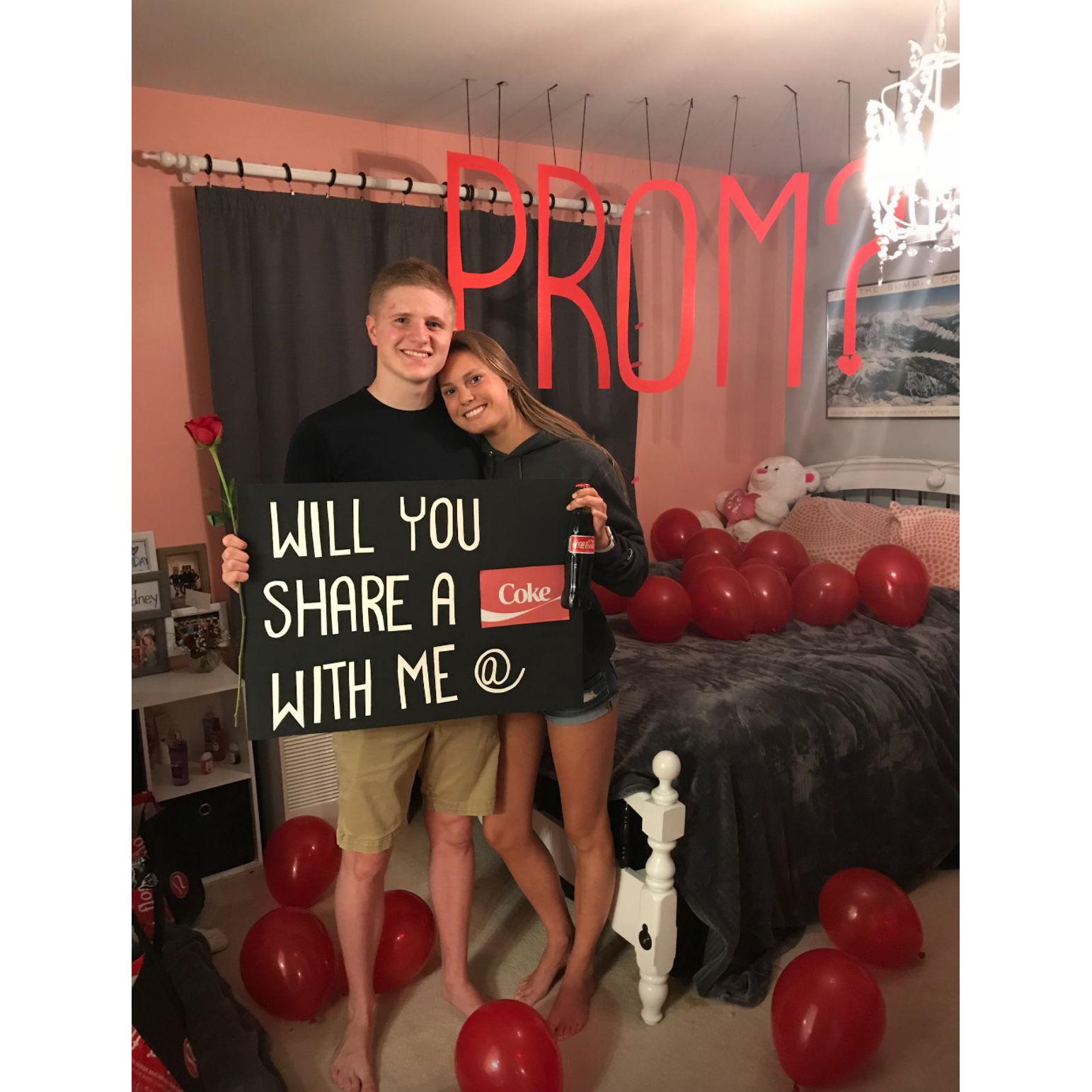 Prom proposal 2018. Matthew’s favorite drink was and still is Coca-Cola. We ended up winning the best prom proposal sent to Coca-Cola and was sent free stuff from the company!