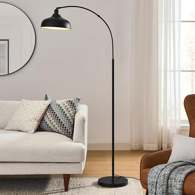 LYHWYH Modern Curved Floor Lamp with Remote Control and Foot Switch Adjustable Hanging Drum Lampshade, Perfect for High Pole Reading Floor Lamps in Bedrooms, Living Rooms, and Offices (Black)