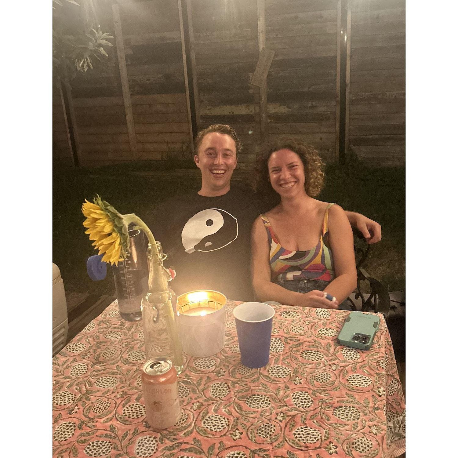 At one of the many dinner parties with friends in the backyard