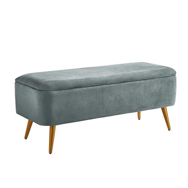 Ball & Cast Upholstered Velvet Storage Bench with Metal Legs, Grey (HSA-7004-B)