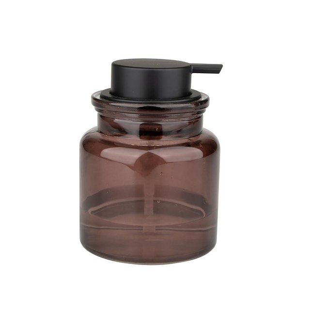 Indecor Home Glass Soap Dispenser for Bathroom, Kitchen, Rustproof Pump, Refillable Liquid Dispenser, Elegant Bathroom or Kitchen Countertop Organizer, Dark Amber