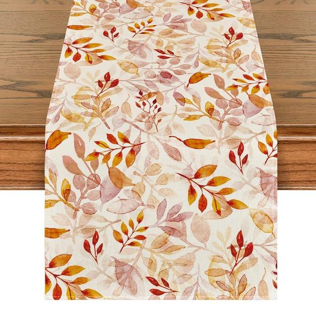 Artoid Mode Pink Eucalyptus Leaves Fall Table Runner, Autumn Thanksgiving Kitchen Dining Table Decoration for Outdoor Home Party 13x72 Inch