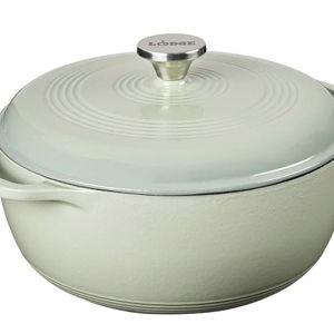 Lodge 6 Quart Enameled Cast Iron Dutch Oven with Lid – Dual Handles – Oven Safe up to 500° F or on Stovetop - Use to Marinate, Cook, Bake, Refrigerate and Serve – Desert Sage