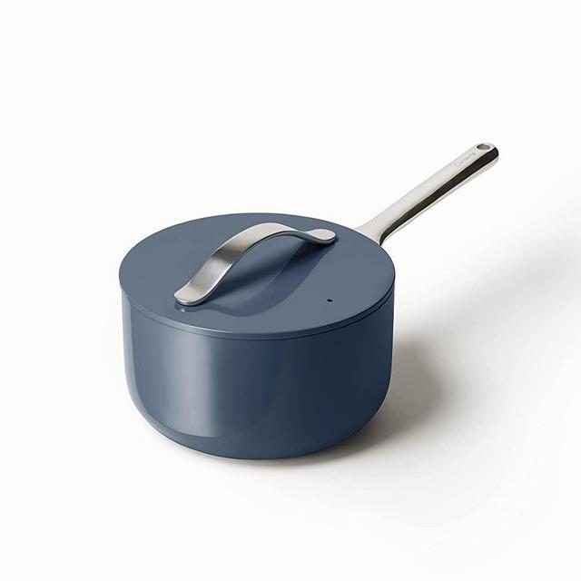 Caraway Nonstick Ceramic Sauce Pan with Lid (3 qt) - Non Toxic, PTFE & PFOA Free - Oven Safe & Compatible with All Stovetops (Gas, Electric & Induction) - Navy