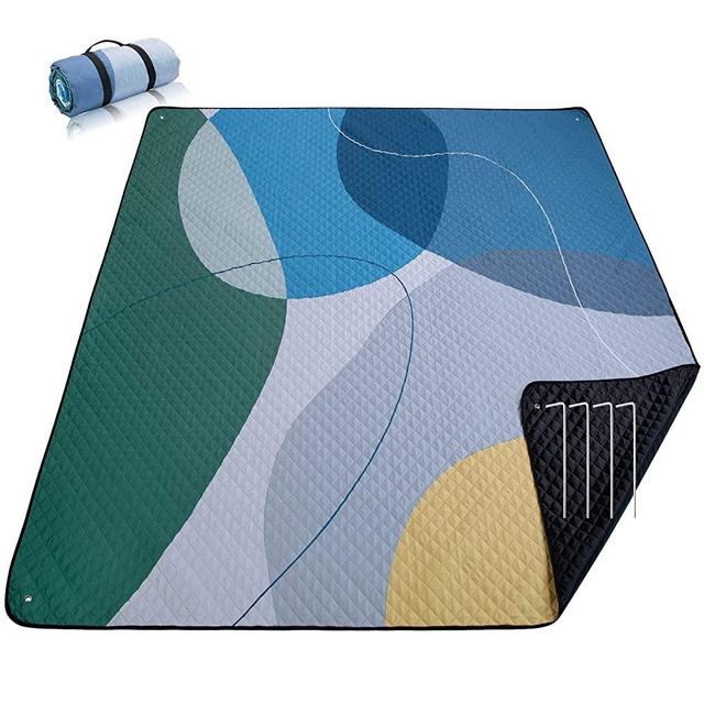 Picnic Blankets Extra Large, Waterproof Foldable Outdoor Beach Blanket Oversized 83x79” Sandproof, 3-Layer Picnic Mat for Camping, Hiking, Travel, Park, Concerts (Abstract Blue)