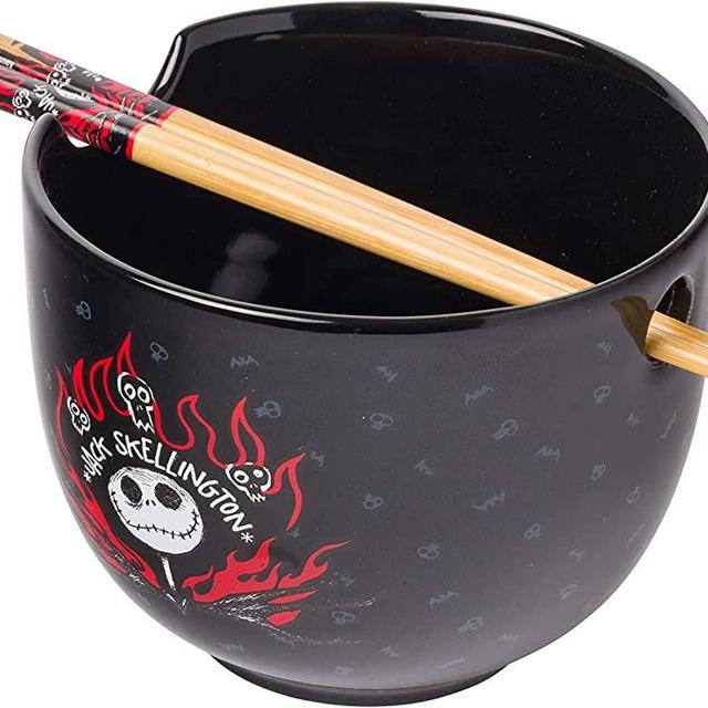 Silver Buffalo Disney Nightmare Before Christmas Jack Skellington Ceramic Ramen Noodle Rice Bowl with Chopsticks, Microwave Safe, 20 Ounces