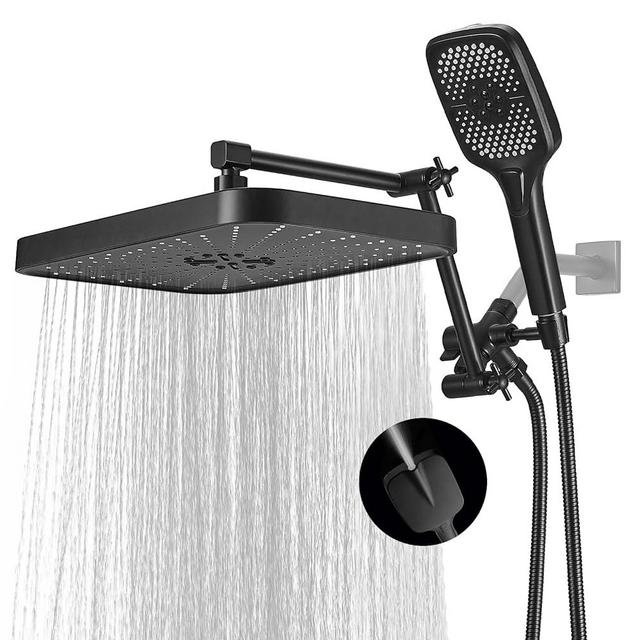 Jcrob 14 Inch Shower Head With Handheld, High-Pressure Rain/Rainfall Shower Heads With 3+1 Settings Handheld Spray, Including 3-Way Diverter, Extension Arm - Height/Angle Adjustable(Matte Black)